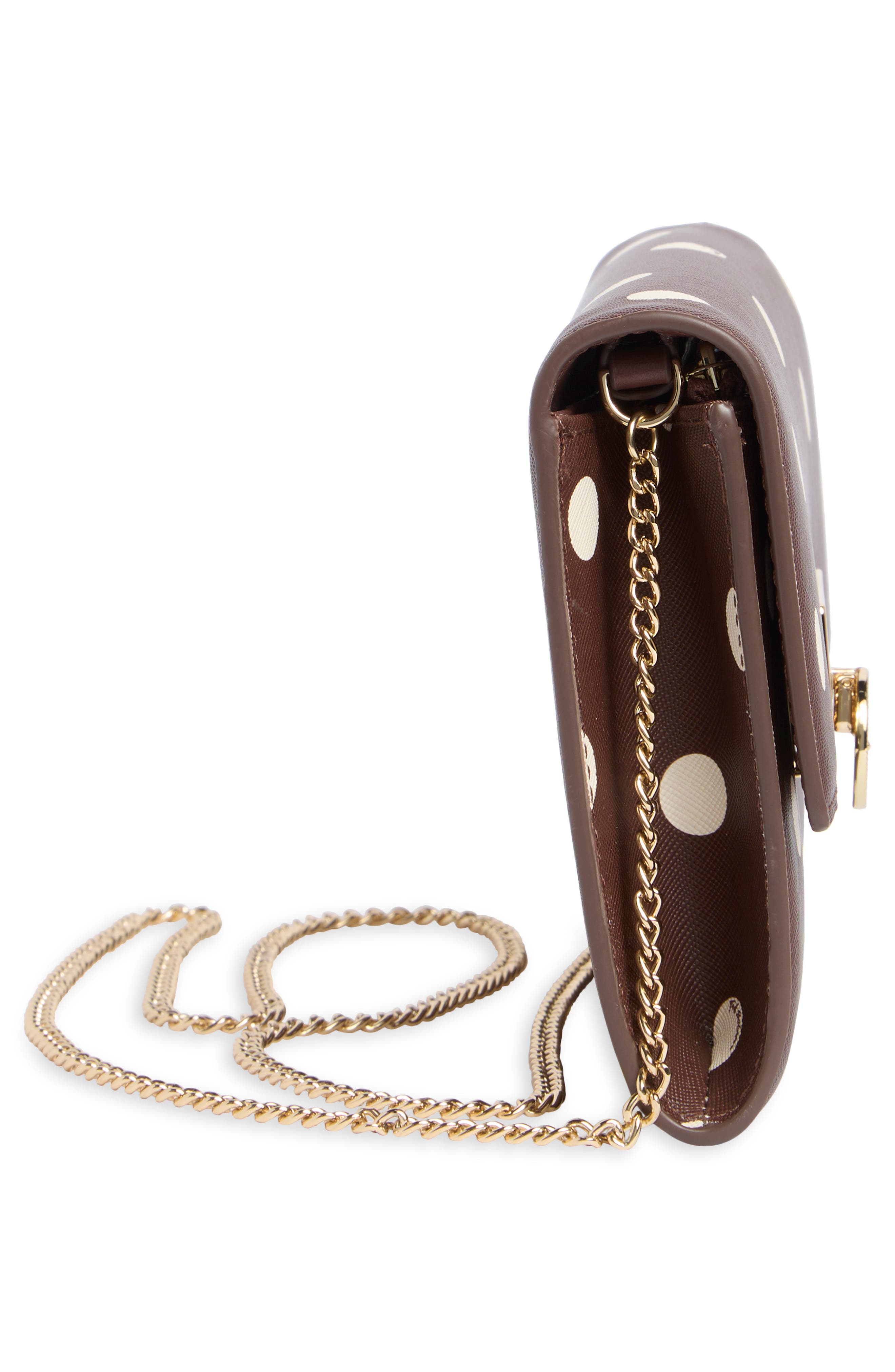 Parisa Polka Dot Faux Leather Crossbody Bag, Alternate, color, BROWN