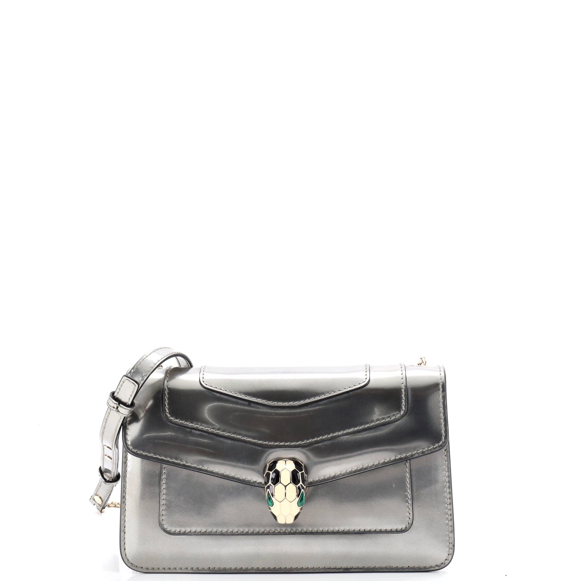 Serpenti Forever Shoulder Bag Metallic Leather Small, Main, color, Metallic Silver