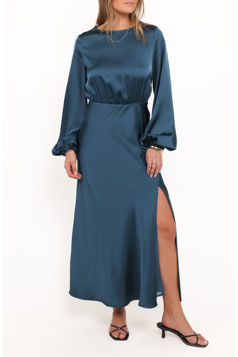 Remora Long Sleeve Satin Midi Dress, Main, color, TEAL