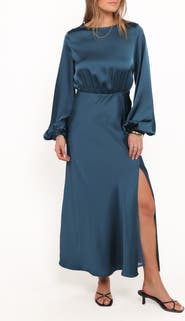 Petal & Pup Remora Long Sleeve Satin Midi Dress