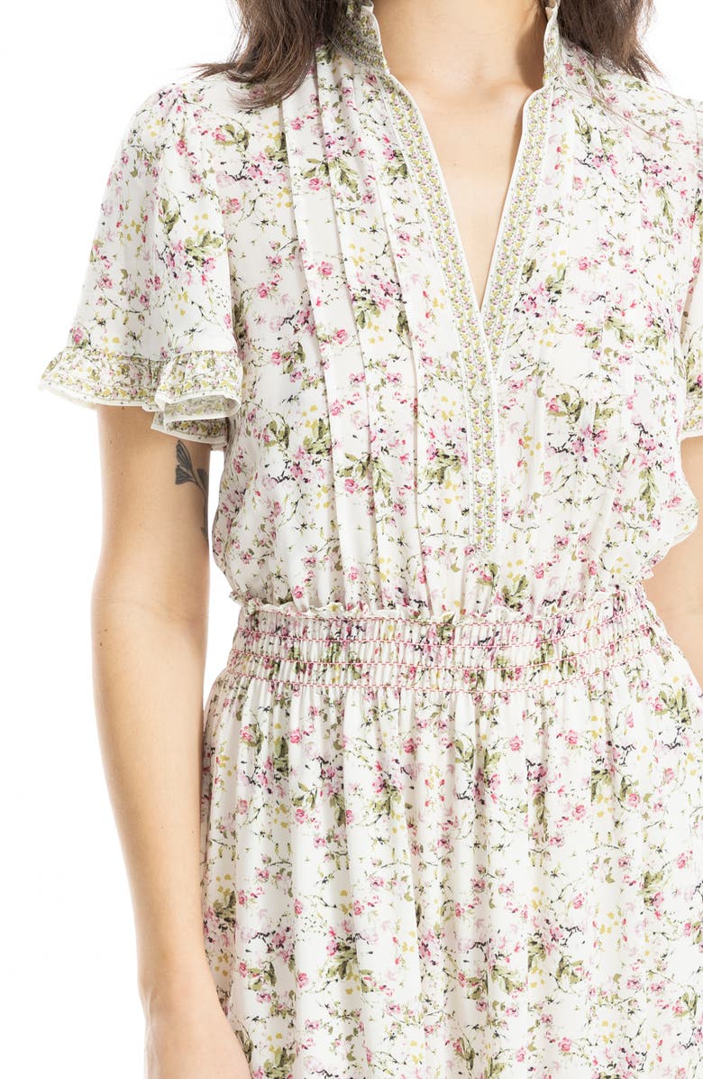 MAX STUDIO Smocked Flutter Sleeve Maxi Dress, Alternate, color, Cream/ Pink Bloom Interlace