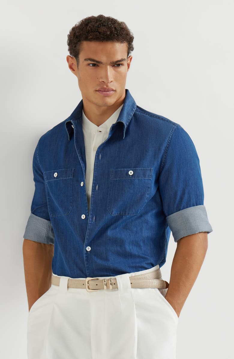 Brunello Cucinelli Lightweight denim shirt, Alternate, color, Dark Denim