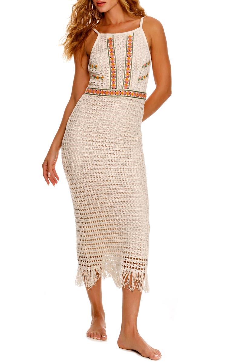 Agua Bendita Lani Harvest Crochet Cover-Up Midi Dress, Main, color, 