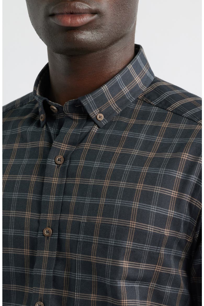 Plaid Heathered Cotton Button-Up Shirt, Alternate, color, CHARCOAL/TAN GRID CHECK