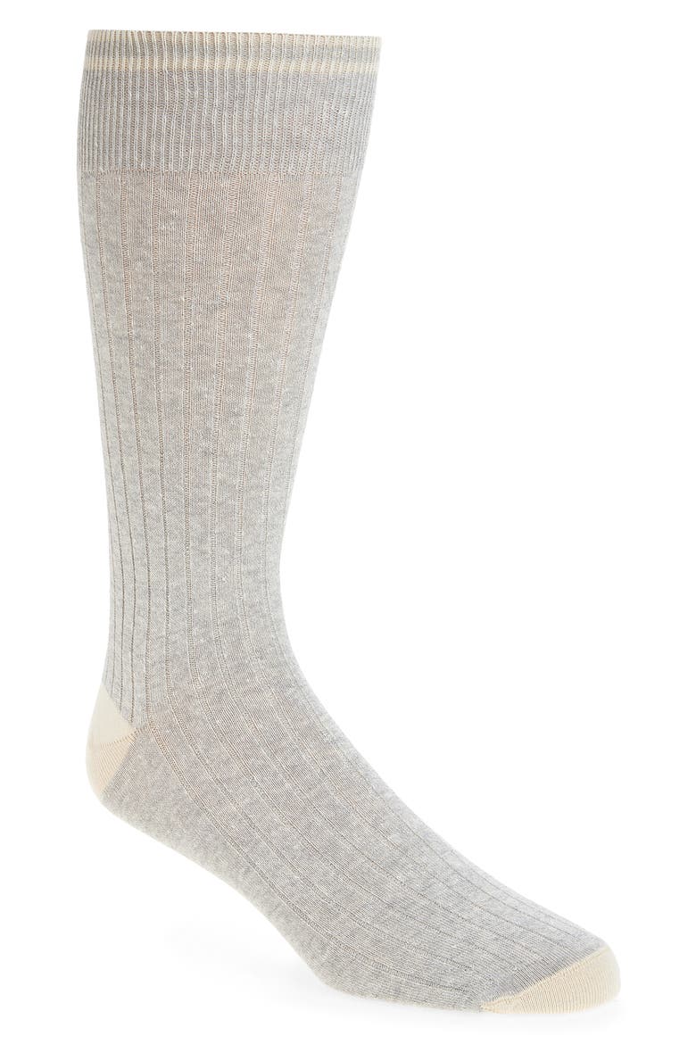 Ribbed Linen Blend Dress Socks, Main, color, LIGHT GREY