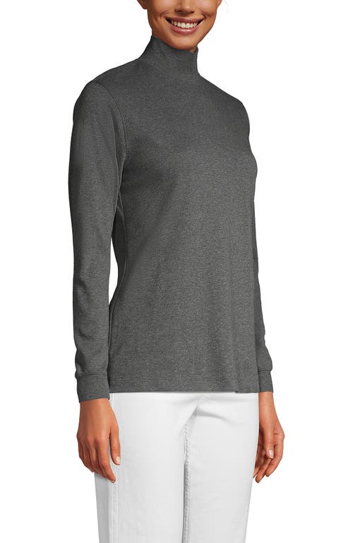 Lands' End Relaxed Cotton Long Sleeve Mock Turtleneck In Gray