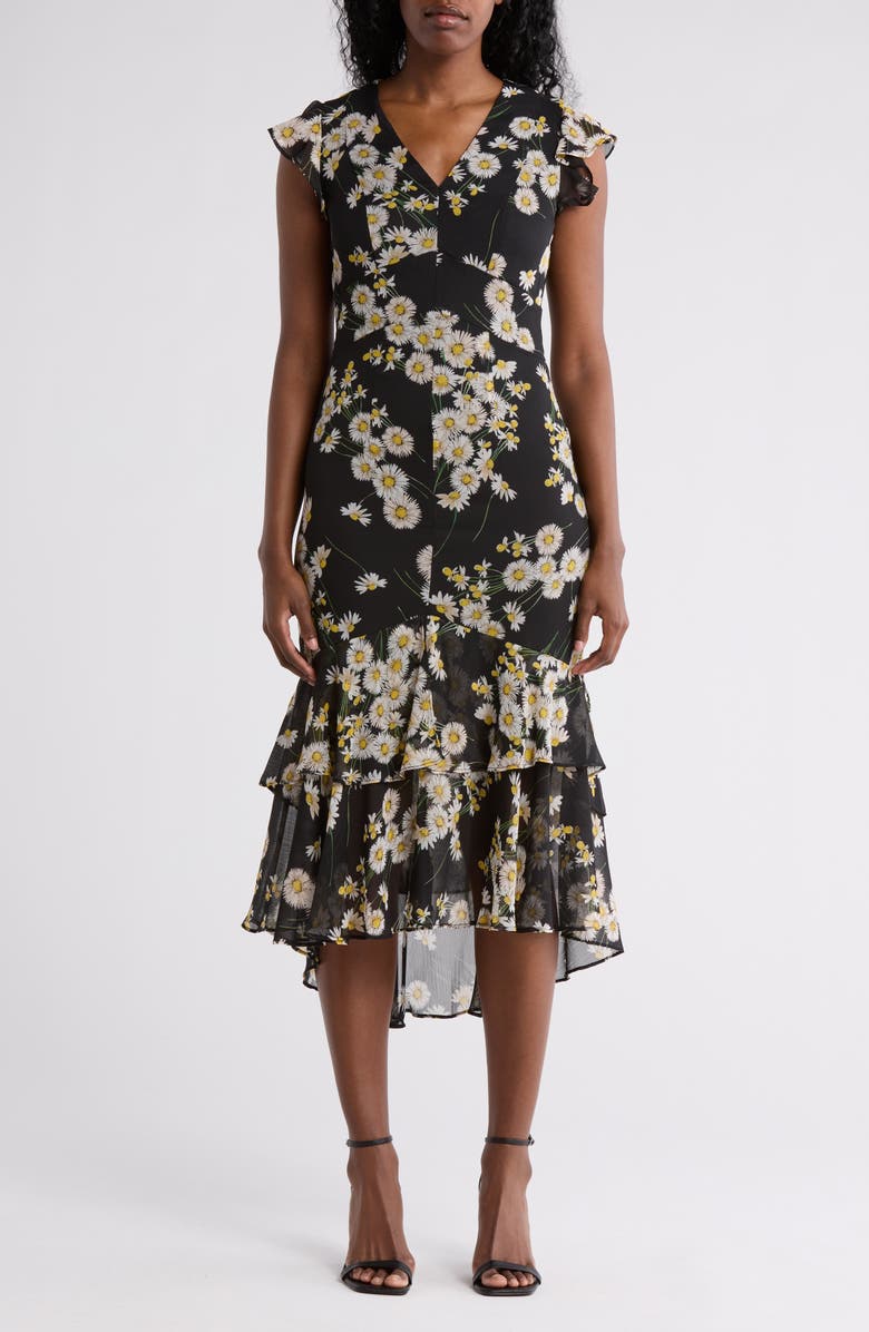 Tommy Hilfiger Floral Cap Sleeve Empire Waist Tiered Midi Dress, Main, color, 