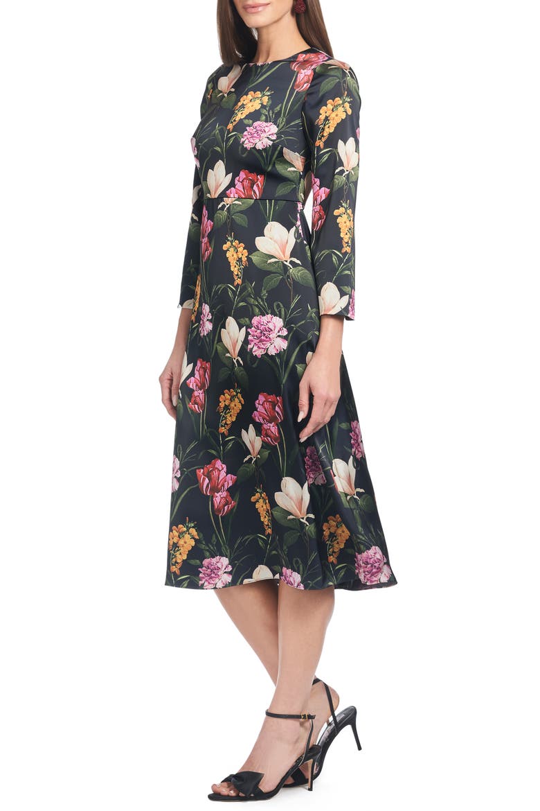 Alexa Floral Satin Cocktail Dress, Alternate, color, DARK MIDNIGHT BOUQUET