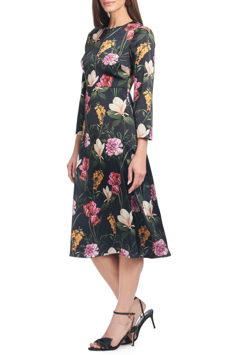 Sachin & Babi Alexa Floral Satin Cocktail Dress, Alternate, color, Dark Midnight Bouquet