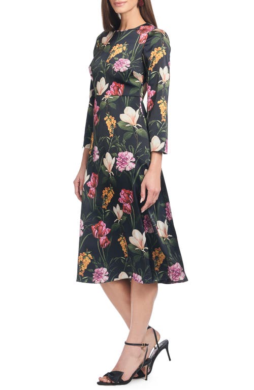 Sachin & Babi Alexa Floral Satin Cocktail Dress In Dark Midnight Bouquet