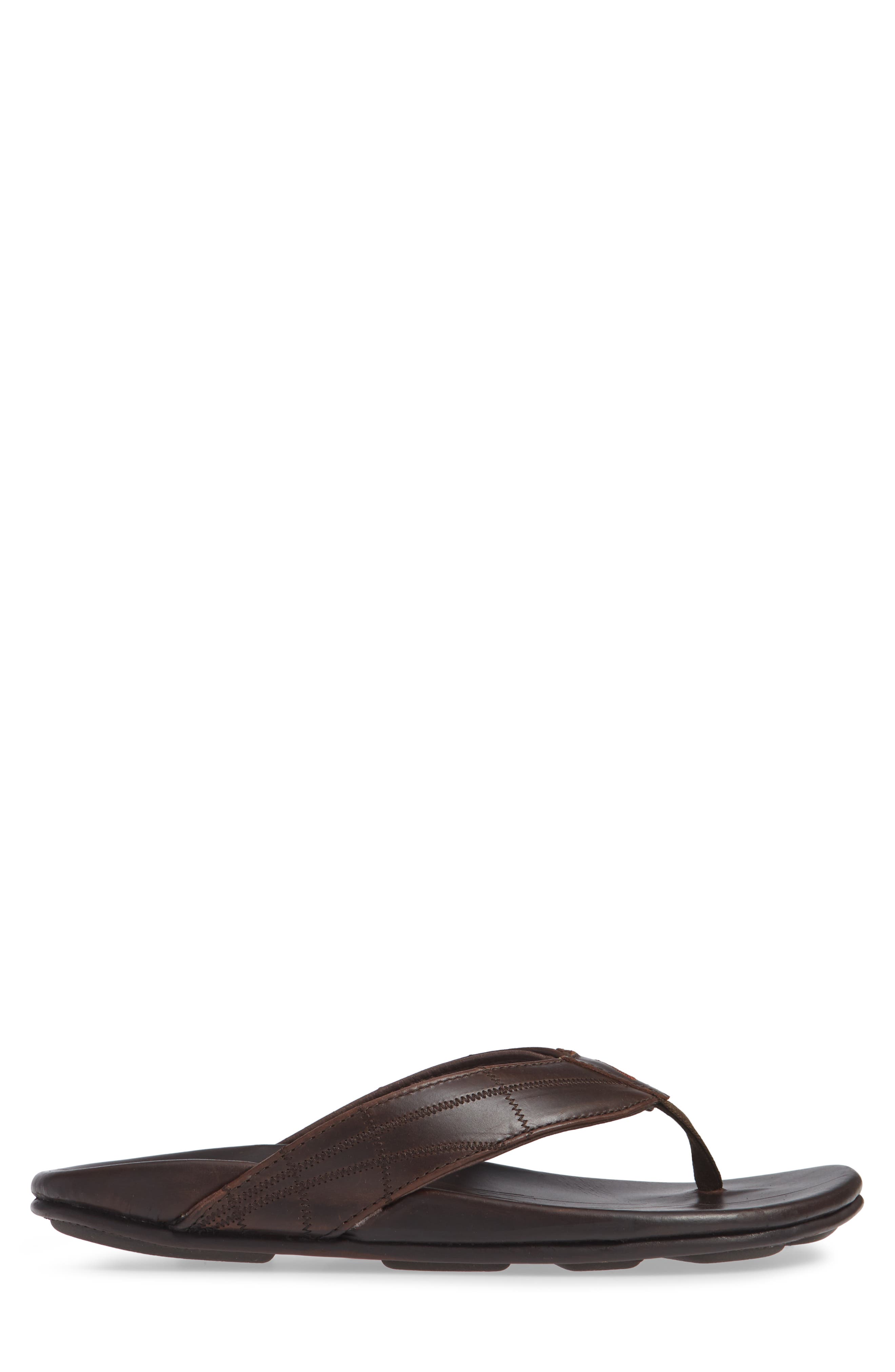 OluKai Hokule’a Kia Flip Flop, Alternate, color, Dark Wood Leather