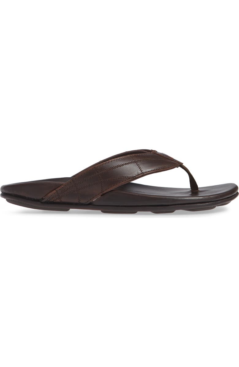 OluKai Hokule’a Kia Flip Flop, Alternate, color, Dark Wood Leather