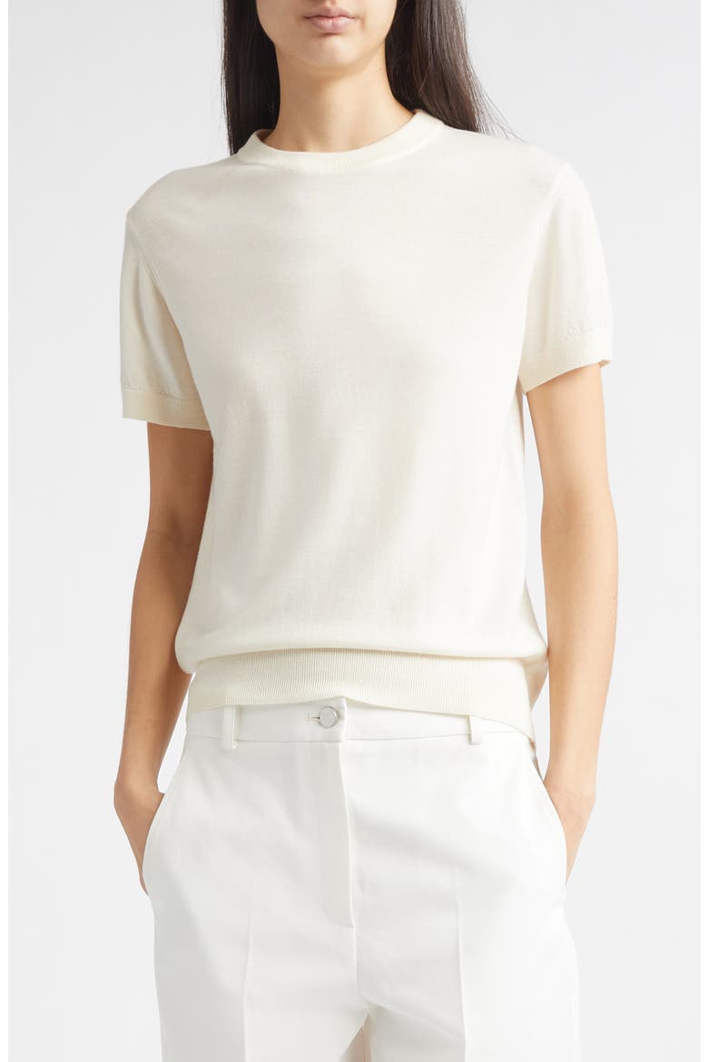 Enzo Short Sleeve Virgin Wool Sweater, Main, color, IVORY