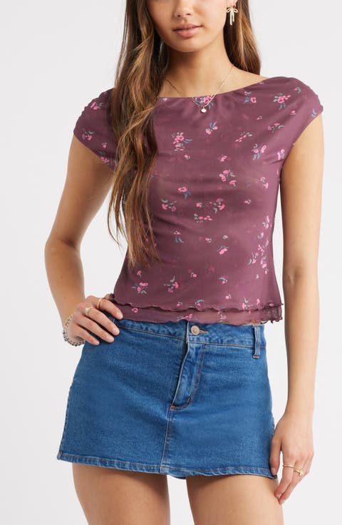 Floral Mesh Cap Sleeve Top