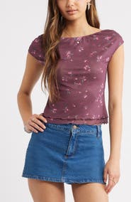 BP. Floral Mesh Cap Sleeve Top