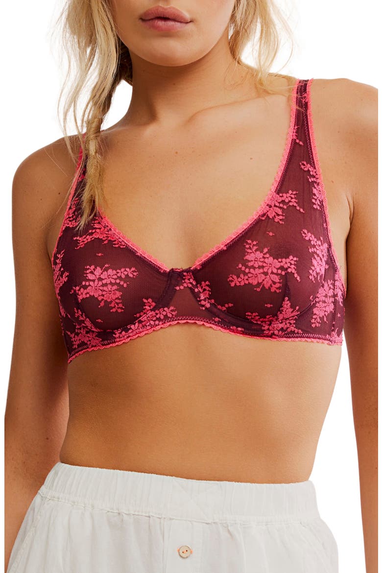 Talk About It Mesh Underwire Bra, Main, color, DARK WINE