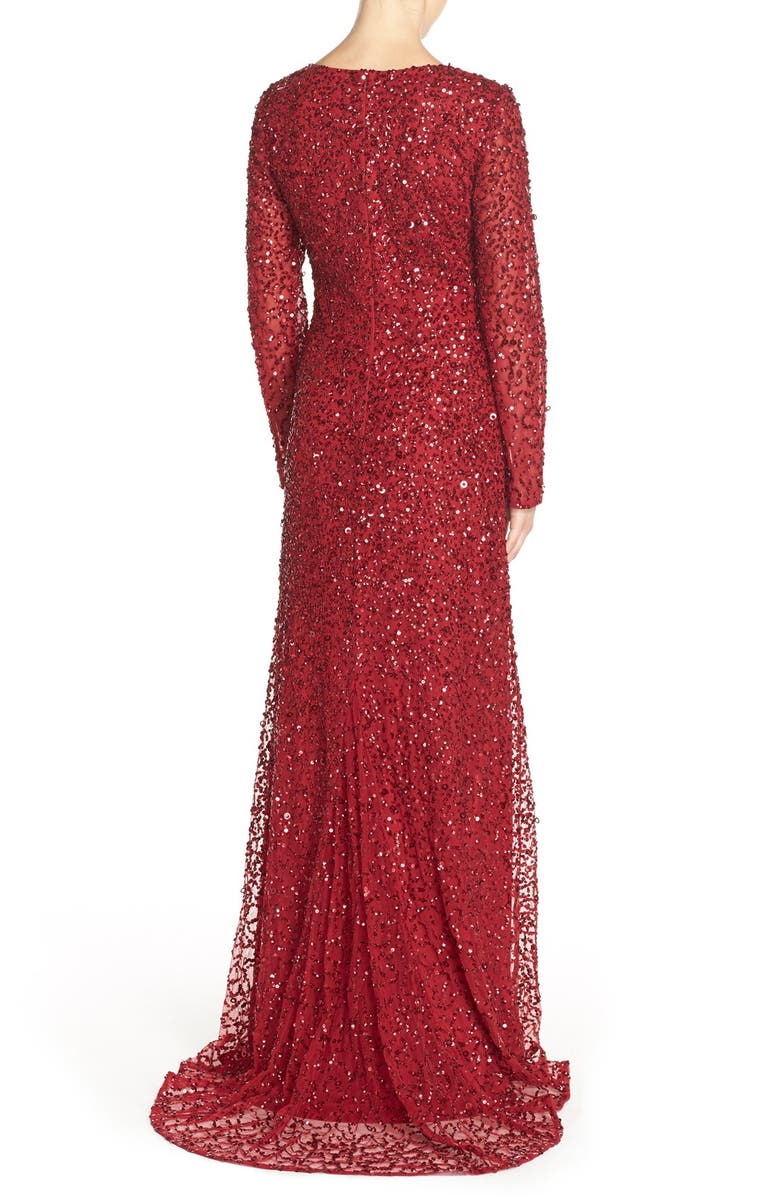 Adrianna Papell Long Sleeve Beaded Evening Gown, Alternate, color, 
