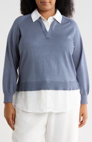 Adrianna Papell V-Neck Twofer Sweater