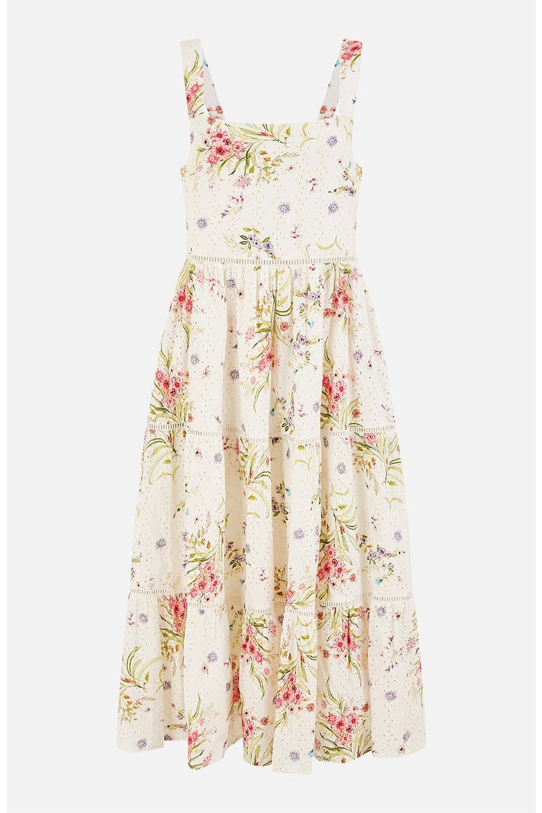 Floral Broderie Anglaise Midi Sun Dress, Alternate, color, Ivory
