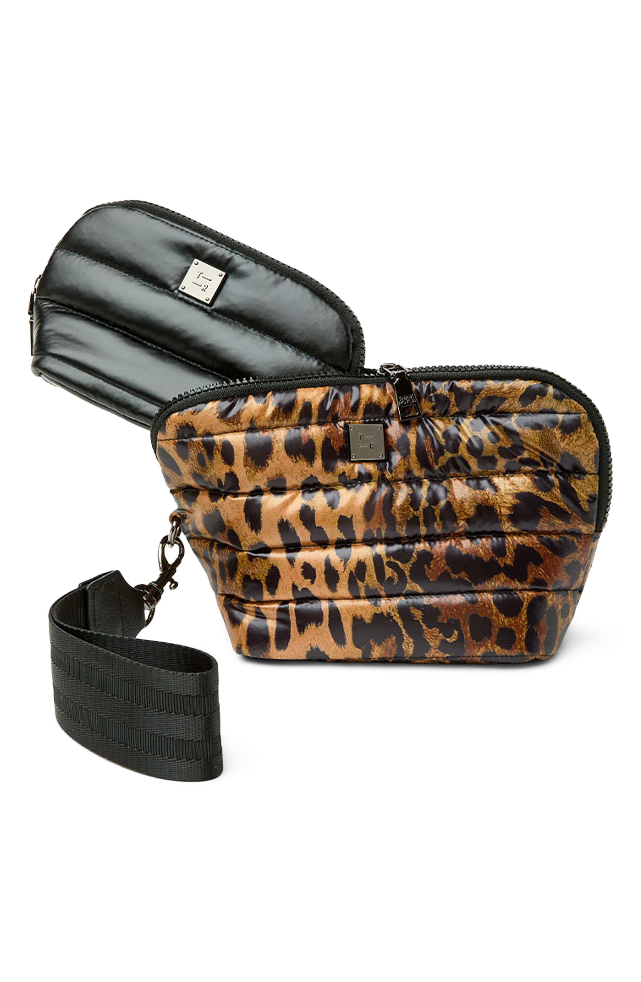 Double Stash Set of 2 Zip-Top Travel Pouches, Main, color, LEOPARD/ PEARL BLACK