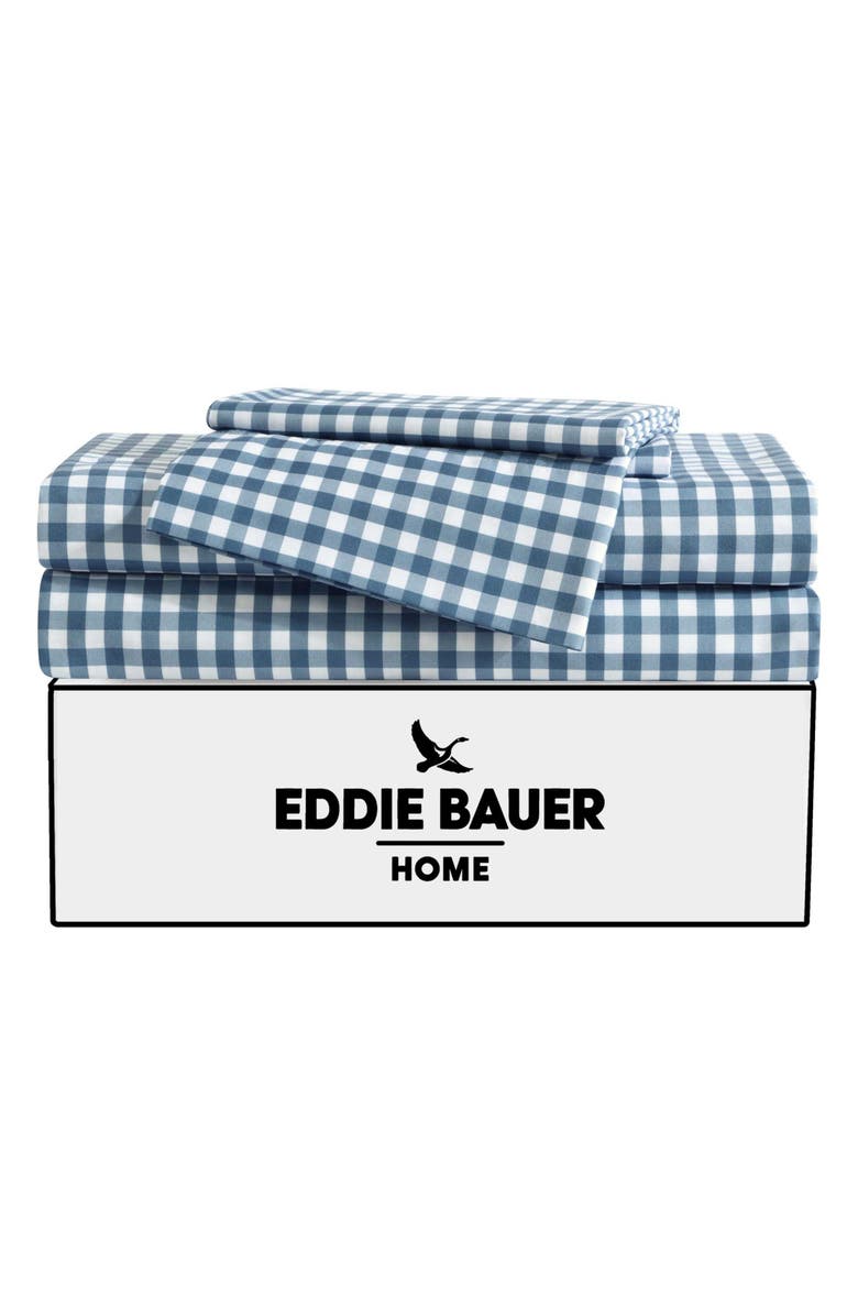 Eddie Bauer Preston Check Microfiber Sheet Set, Alternate, color, White/ Cosmo Blue