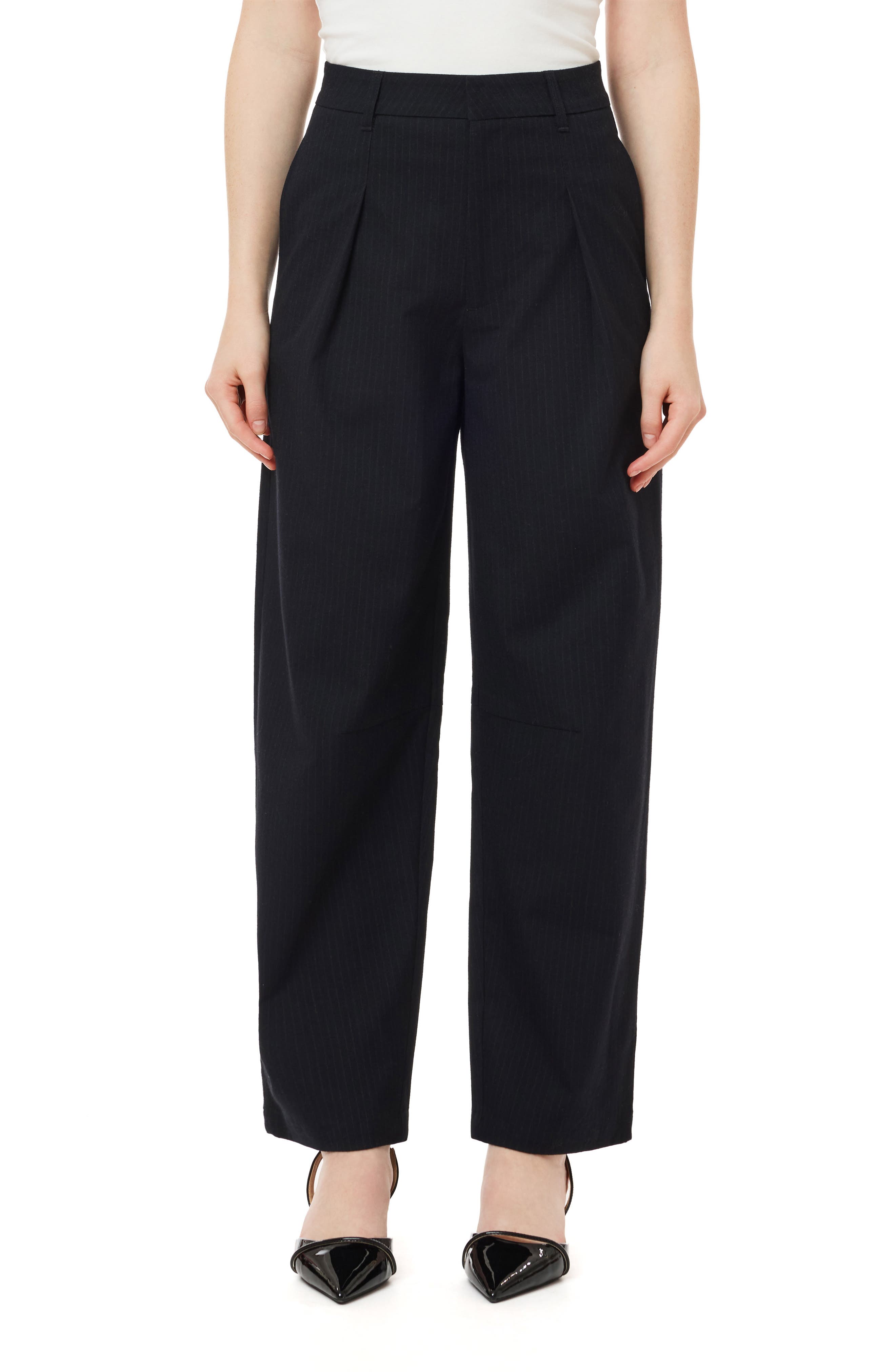 Pinstripe Barrel Leg Pants