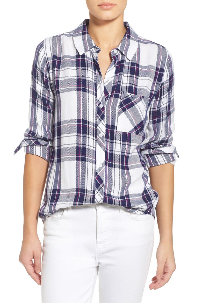 'Hunter' Plaid Shirt, Main, color, WHITE/ NAVY/ ORCHID