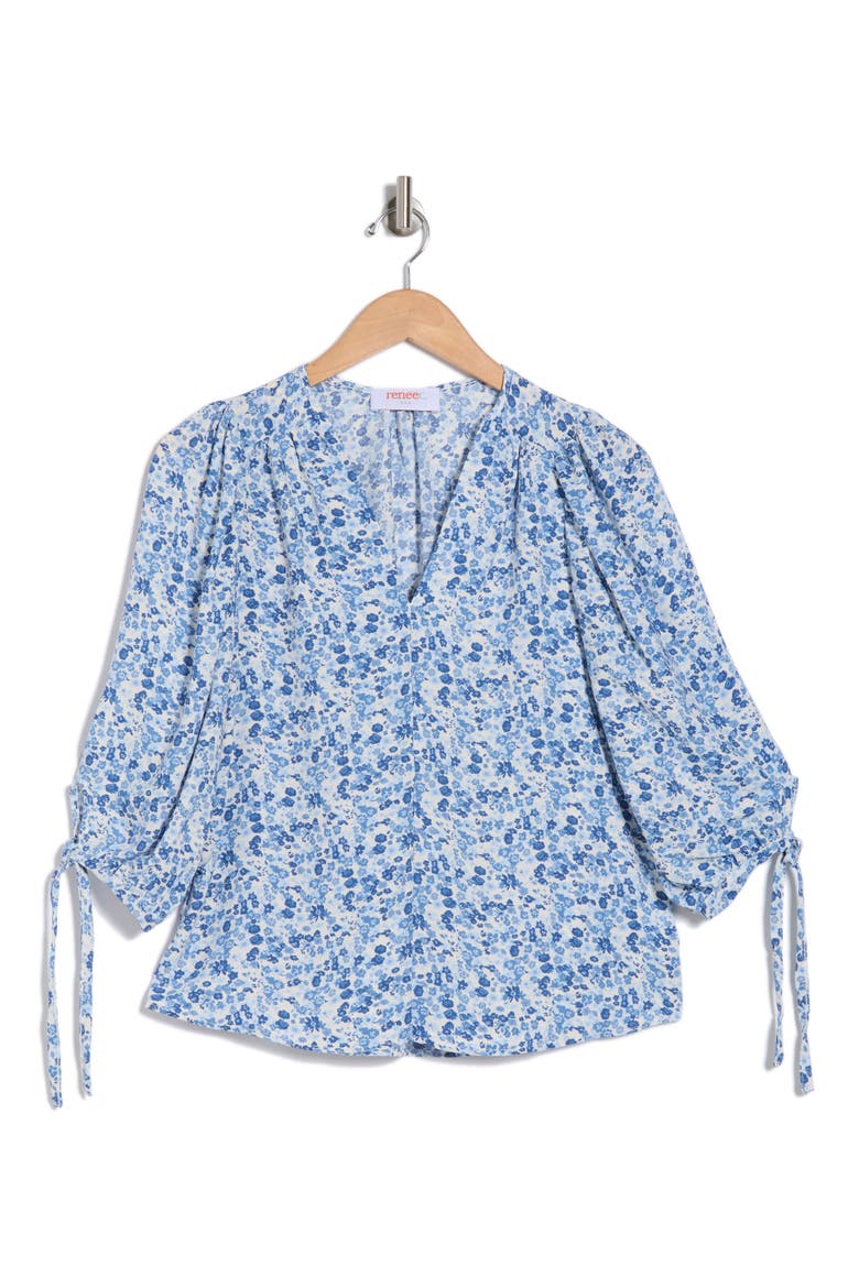 Ditsy Puff Sleeve Blouse, Alternate, color, BLUE