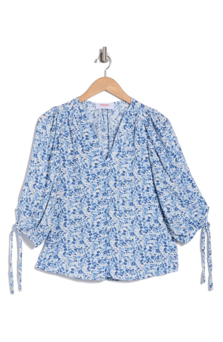 Renee C Ditsy Puff Sleeve Blouse, Alternate, color, Blue