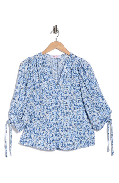 Shop Renee C Ditsy Puff Sleeve Blouse In Blue
