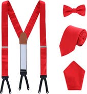 Trafalgar Sutton Solid Color Silk Brace Bow Tie Necktie and Pocket Square Set