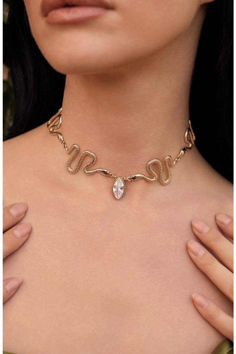 Serpentina Cubic Zirconia Choker Necklace, Alternate, color, GOLD