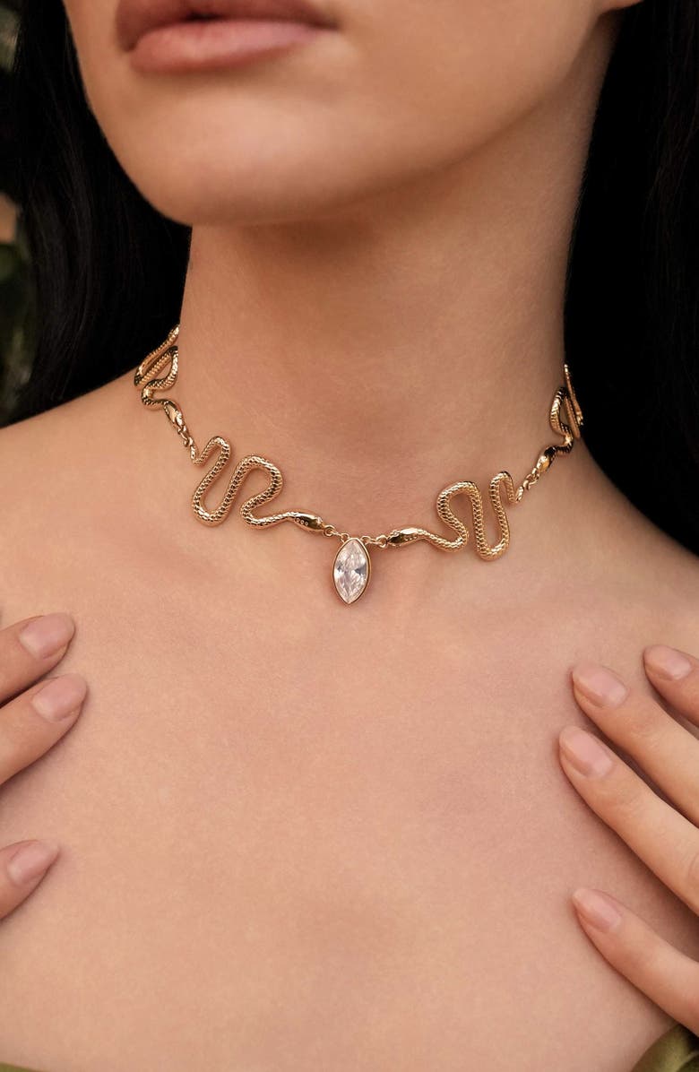 Ettika Serpentina Cubic Zirconia Choker Necklace, Alternate, color, Gold