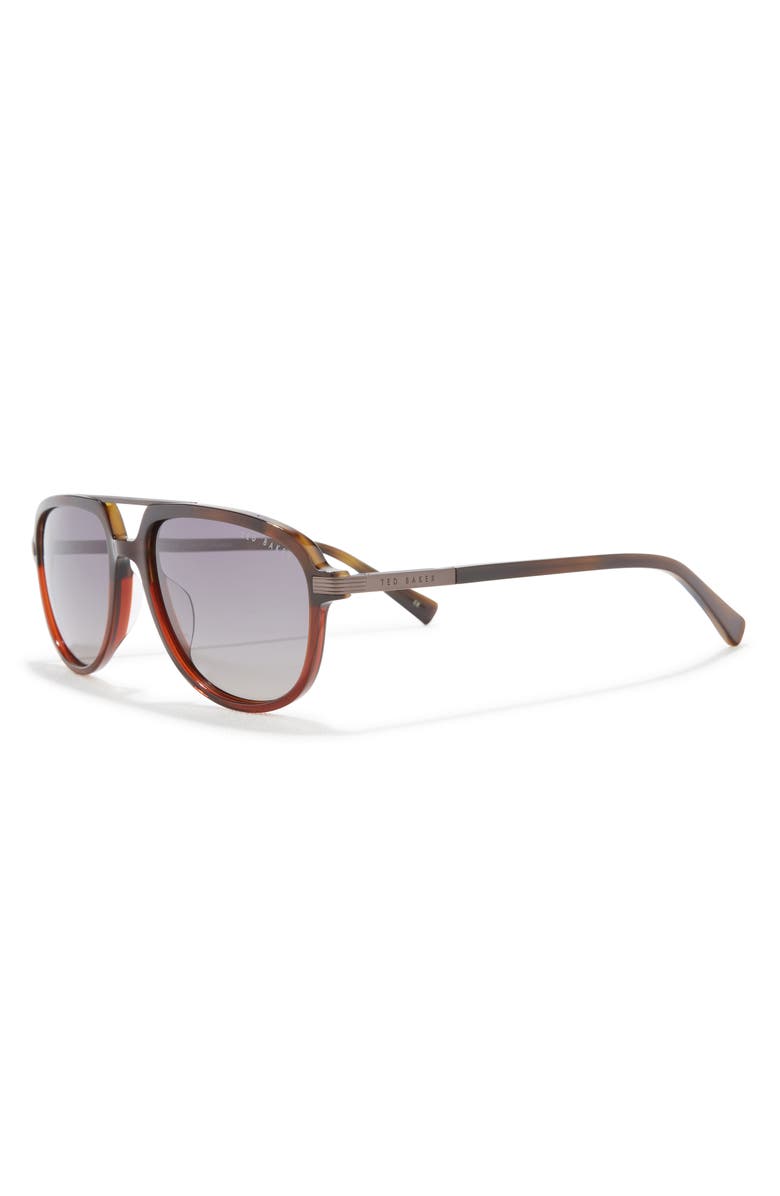 Ted Baker London 59mm Full Rim Polarized Aviator Sunglasses, Alternate, color, Amber Tortoise