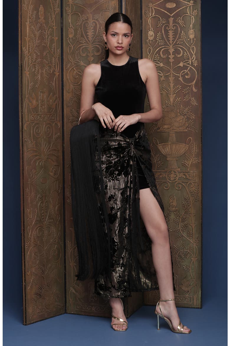 Metallic Floral & Velvet Dress, Alternate, color, BLACK AND GOLD