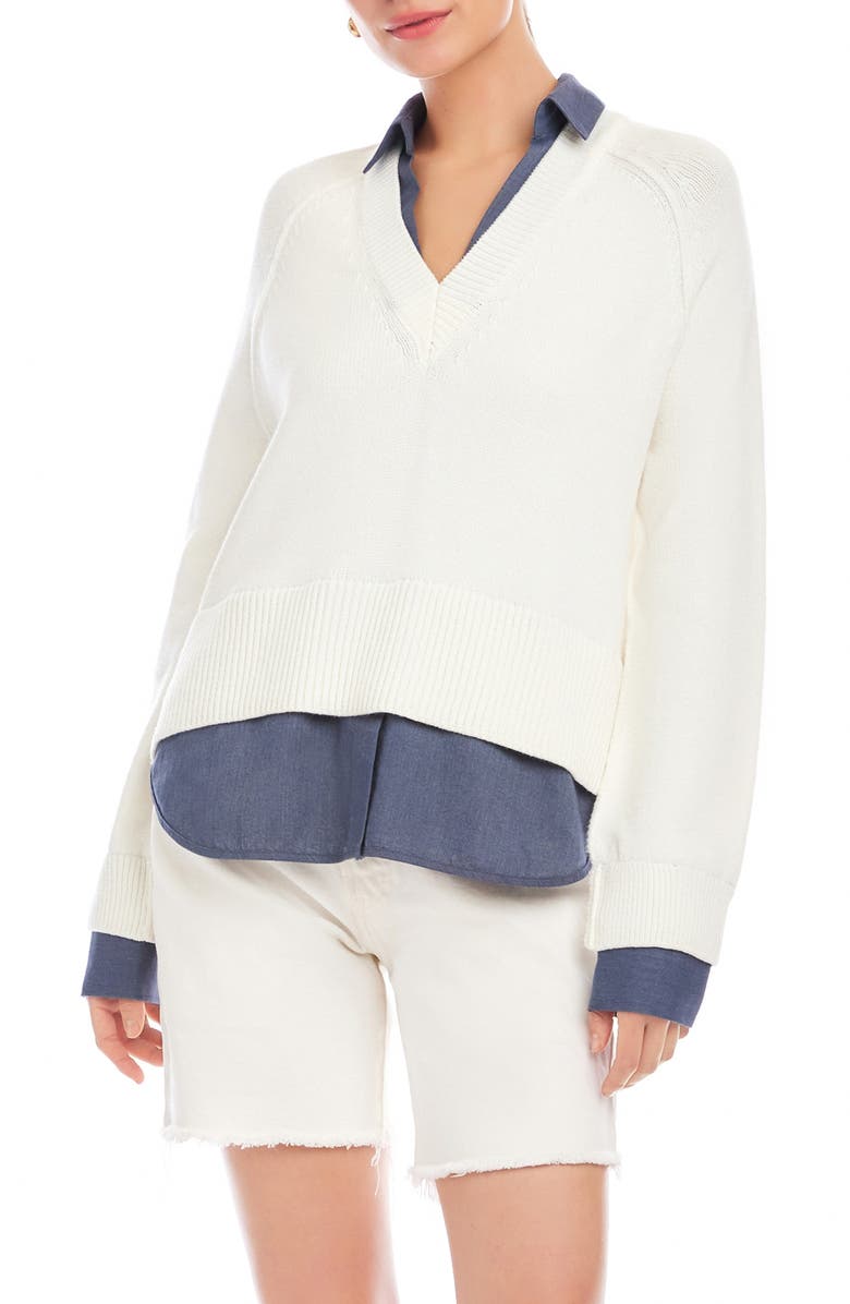 FIFTEEN TWENTY Carrie Mixed Media Sweater, Main, color, Off White