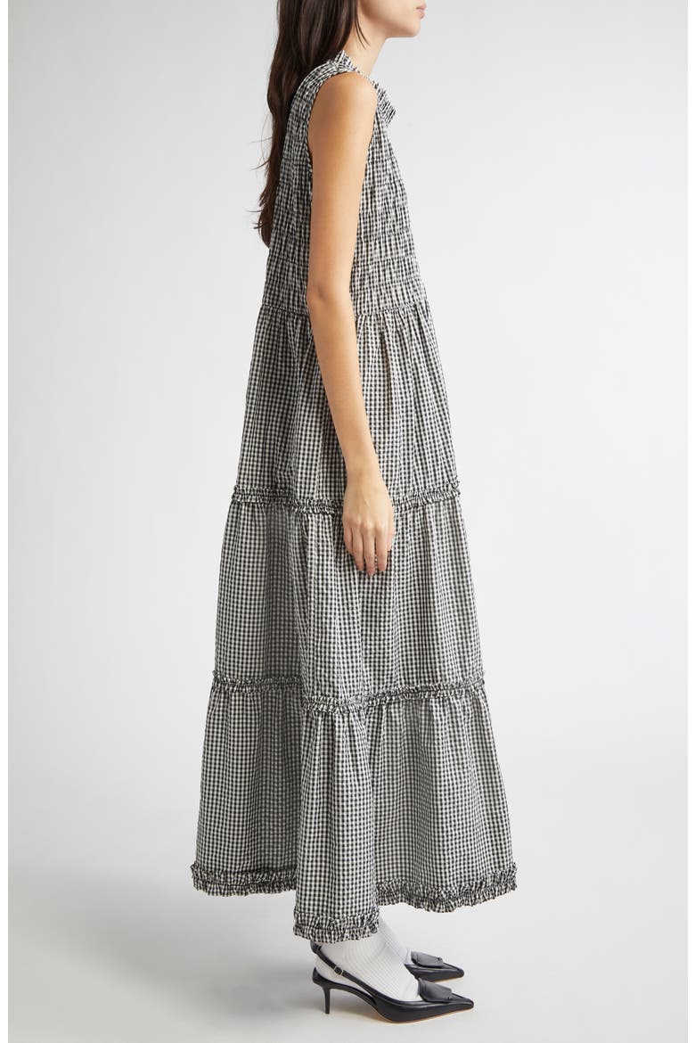 Gender Inclusive Scout Smocked Gingham Midi Dress, Alternate, color, BLACK GINGHAM