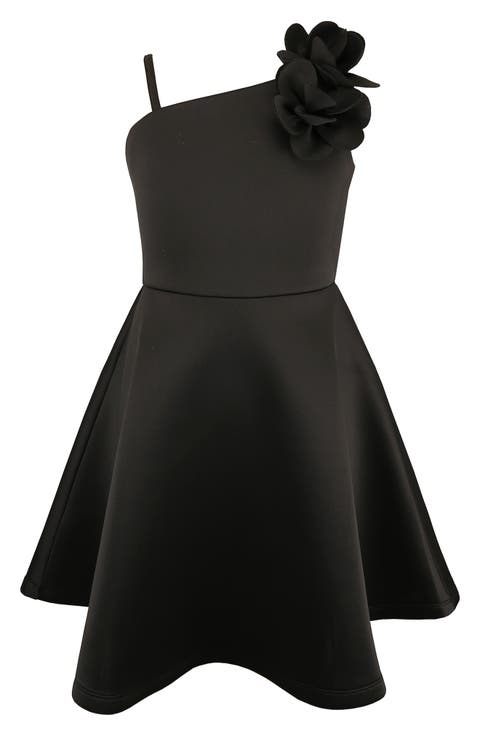 Kids' One-Shoulder 3D Flower Scuba Knit Dress