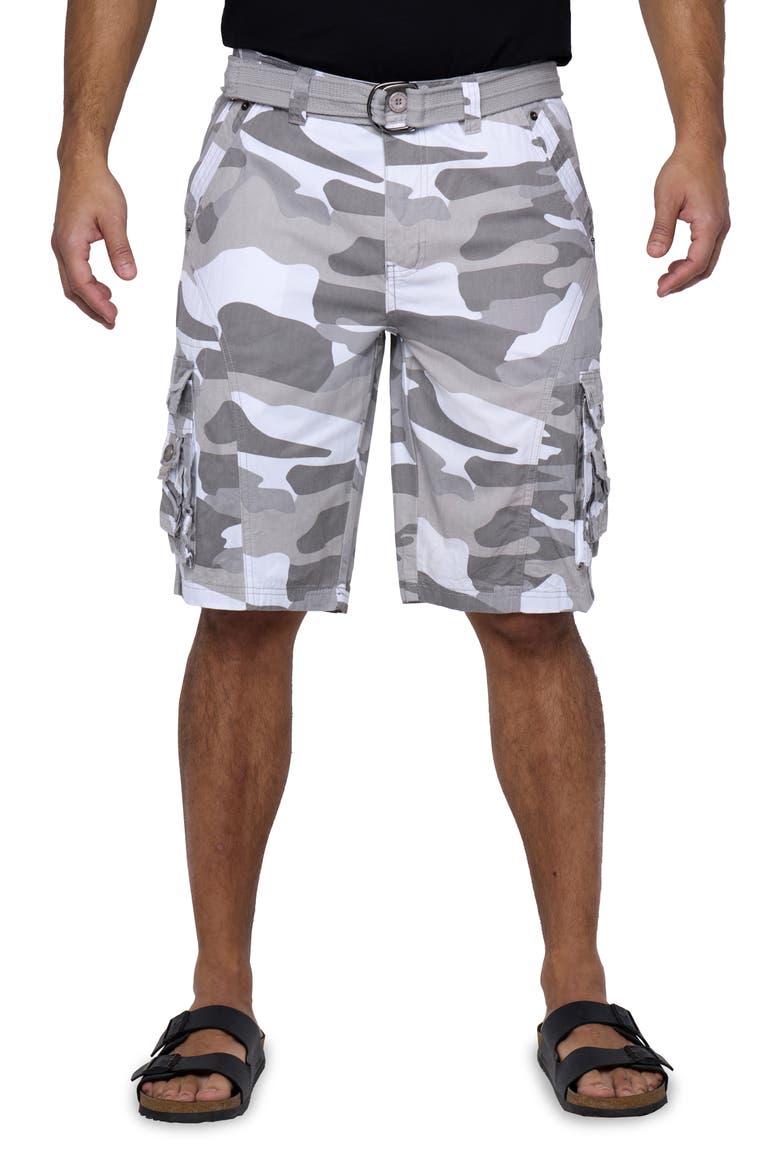 Belted Snap Detail Cargo Pants, Main, color, WHITE CAMO