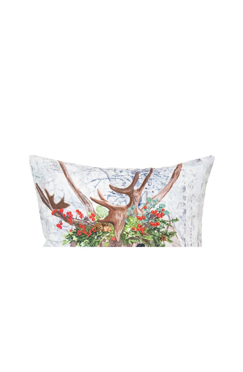 C&F Home Reindeer Wearing Holly Flower Crown Indoor/Outdoor Christmas Accent Throw Pillow 18" x 18", Alternate, color, Brown