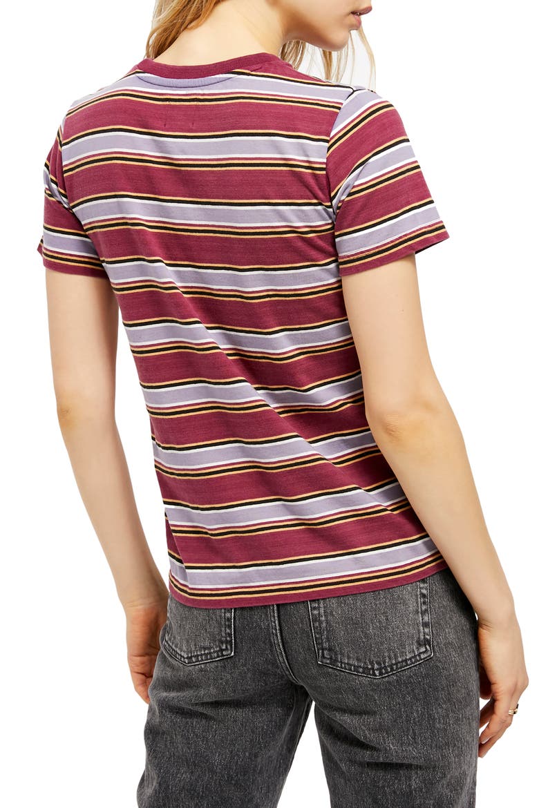 Urban Outfitters Stripe Boyfriend T-Shirt, Alternate, color, BURGUNDY