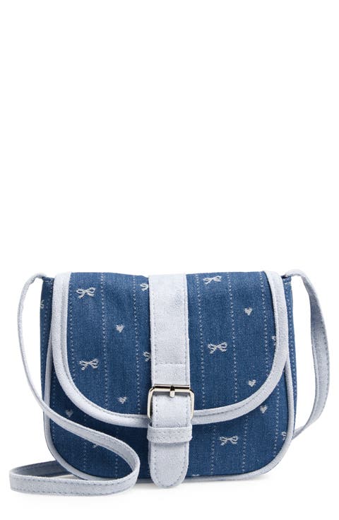 Kids' Bow Embroidery Denim Saddle Bag