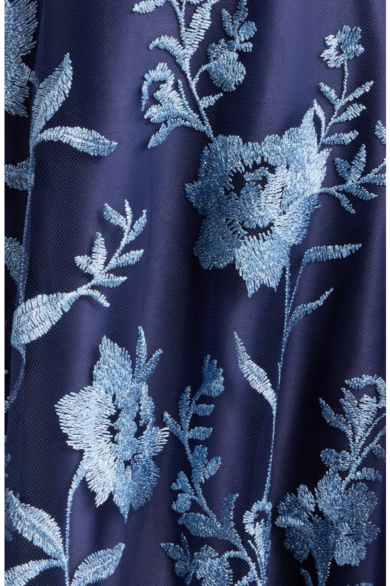 Embroidered Floral Cocktail Midi Dress, Alternate, color, NAVY BLUE