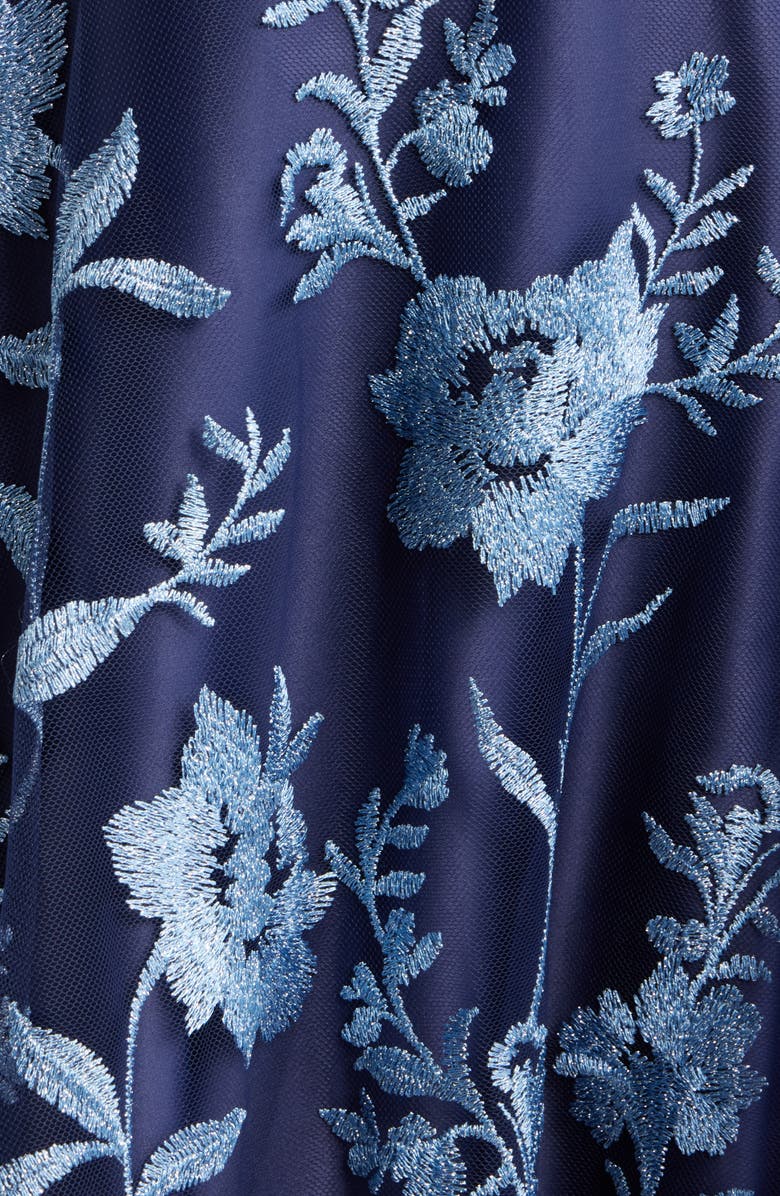 Eliza J Embroidered Floral Cocktail Midi Dress, Alternate, color, Navy Blue