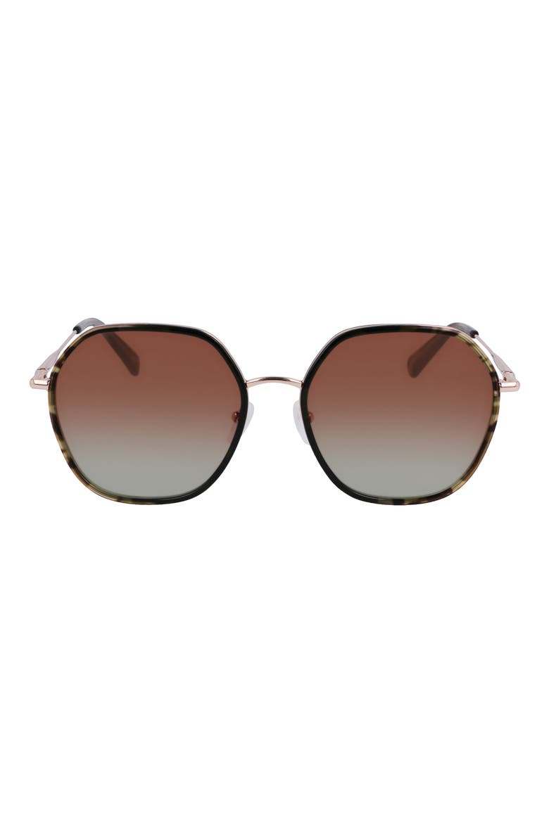 Roseau 58mm Gradient Rectangular Sunglasses, Main, color, ROSE GOLD/ GREEN CAMOU