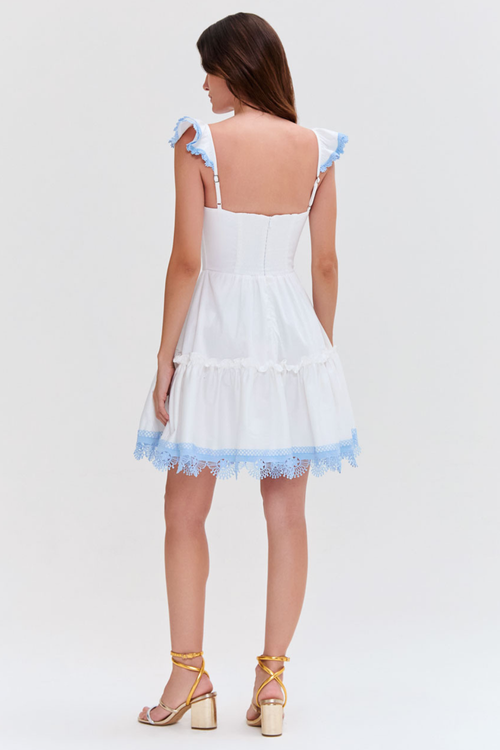 Patbo Flutter Poplin Mini Dress In White