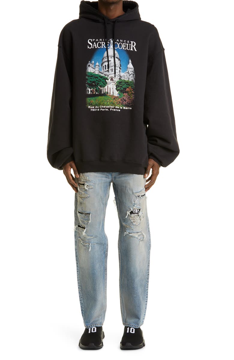 Balenciaga Paris Print Oversize Cotton Hoodie, Main, color, 