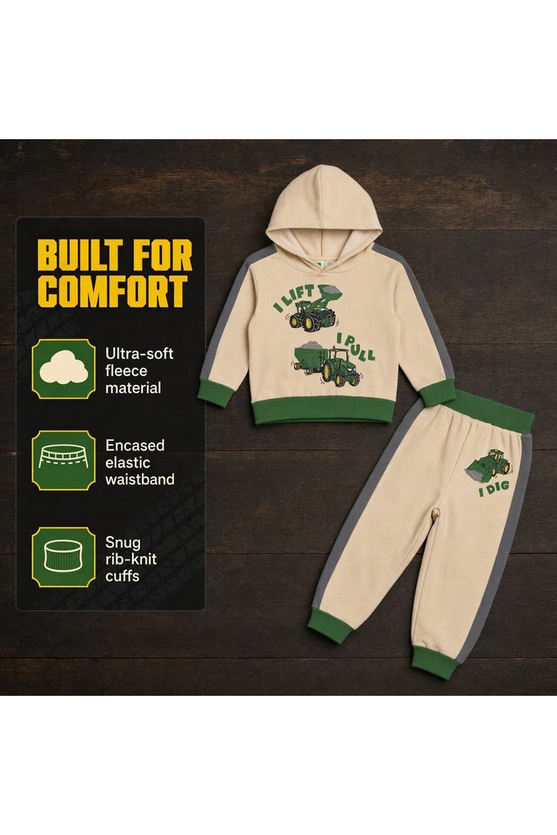 Fleece 2-Piece Hoodie and Joggers Set, Alternate, color, Tan and Green