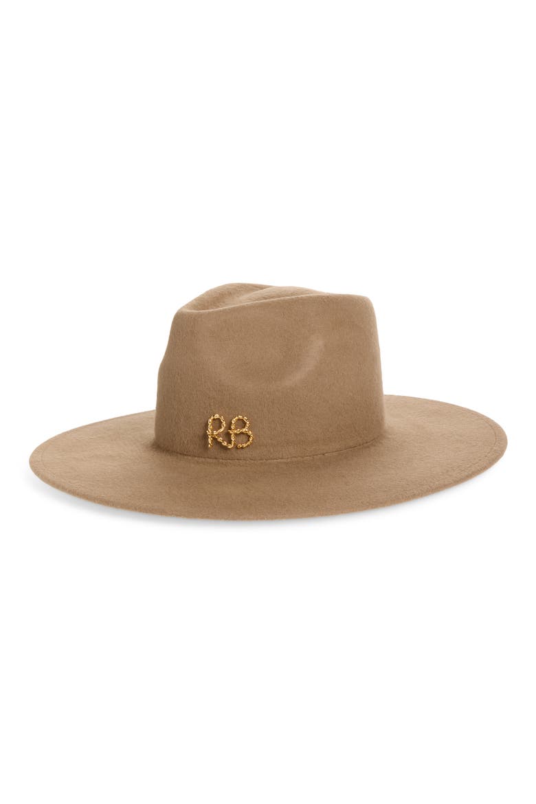 Logo Embellished Fedora Hat, Main, color, BEIGE
