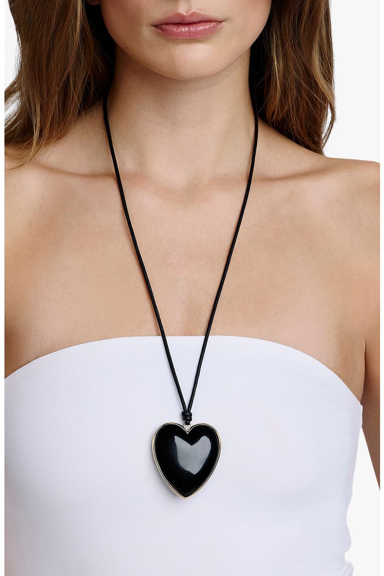 Heart Pendant Cord Necklace, Alternate, color, BLACK